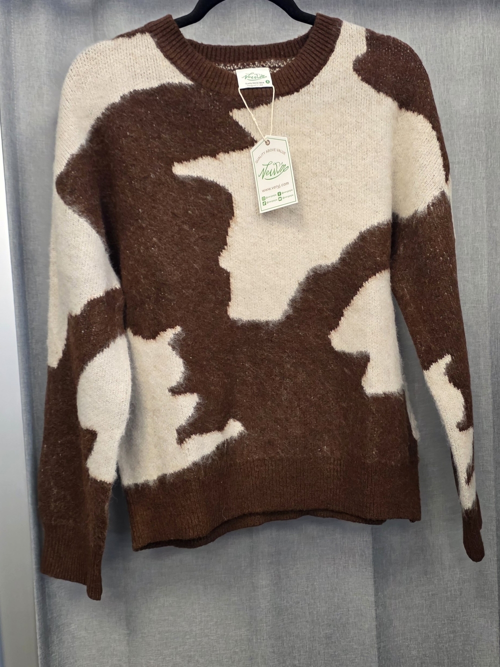 Neutral Brown & Cream Abstract Crewneck Sweater